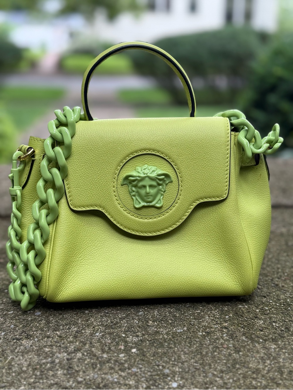 Versace La Medusa Small Top Handle Satchel in Lime